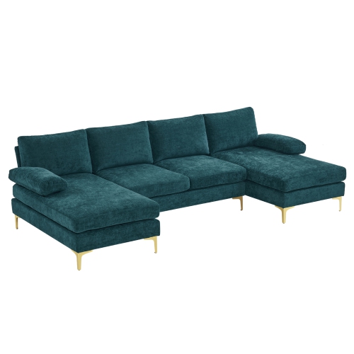 Karl Home 110 in. U-shaped Chenille Sectionals in Teal