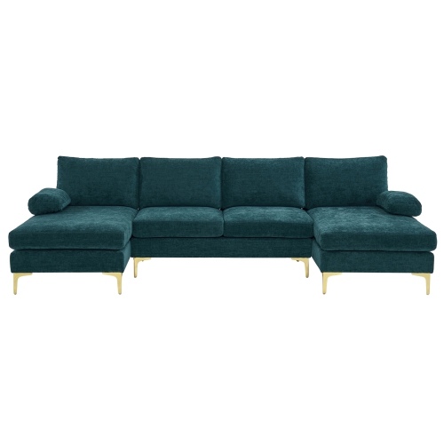 Karl Home 110 in. U-shaped Chenille Sectionals in Teal