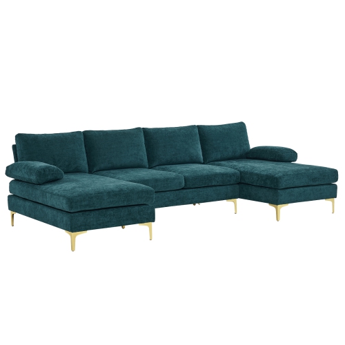 Karl Home 110 in. U-shaped Chenille Sectionals in Teal