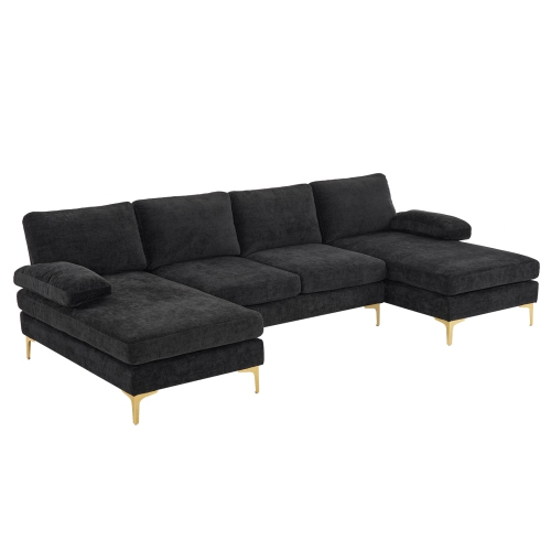 Karl Home 110 in. U-shaped Chenille Sectionals in Black