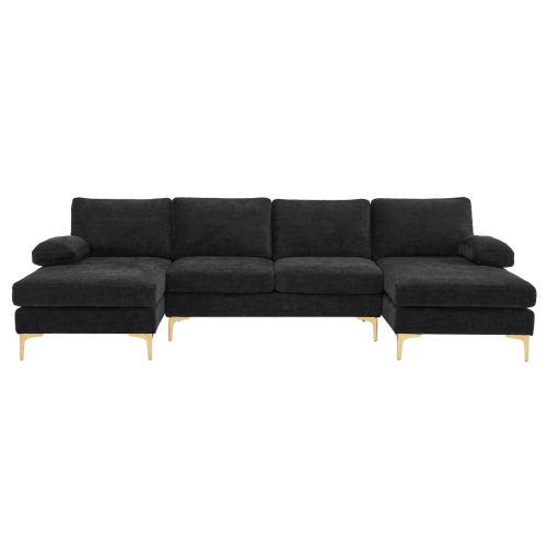 Karl Home 110 in. U-shaped Chenille Sectionals in Black