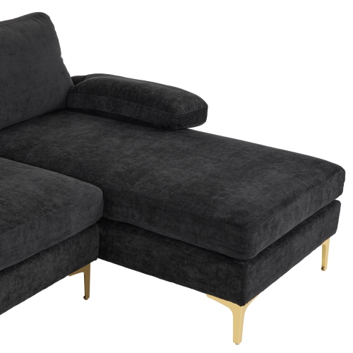 Karl Home 110 in. U-shaped Chenille Sectionals in Black