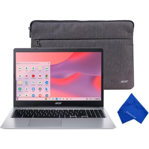 Refurbished Acer Chromebook 315 15.6" FHD Laptop (Intel Celeron N4500, 4GB RAM, 64GB eMMC, Chrome OS, Protective Sleeve Included) - Pure Silver
