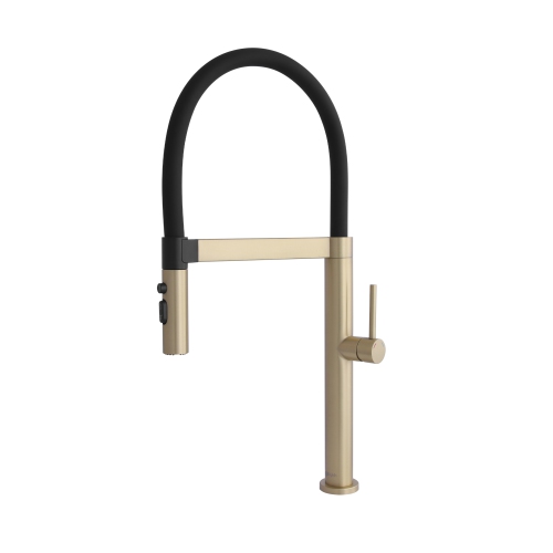 Single Handle Brushed Gold with Black Spout Hose Pull Out Three Modes Kitchen Faucet K-140G