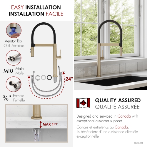 Single Handle Brushed Gold with Black Spout Hose Pull Out Three Modes Kitchen Faucet K-140G