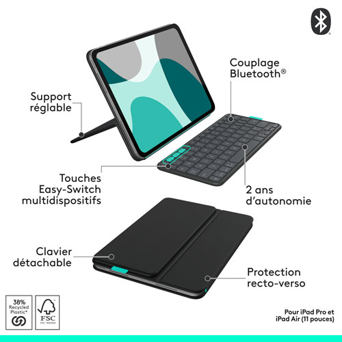 Logitech Flip Folio Keyboard Case for iPad Pro 11" (M4)/Air 11" (M2/M3)/iPad Air (5th Gen) - Graphite