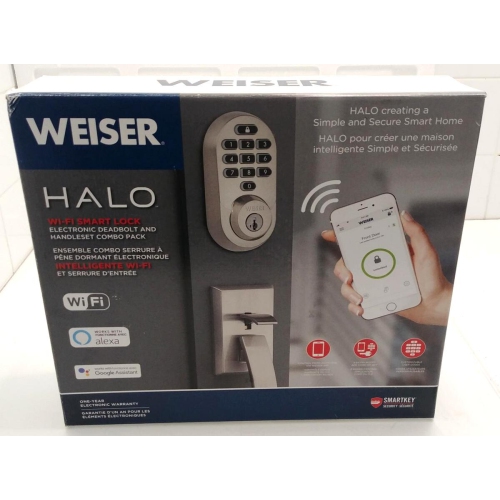 BOÎTE OUVERTE - Serrure intelligente Wi-Fi avec pêne dormant électronique et poignée Halo de Weiser 1733829