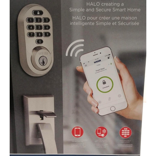 BOÎTE OUVERTE - Serrure intelligente Wi-Fi avec pêne dormant électronique et poignée Halo de Weiser 1733829