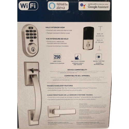 BOÎTE OUVERTE - Serrure intelligente Wi-Fi avec pêne dormant électronique et poignée Halo de Weiser 1733829