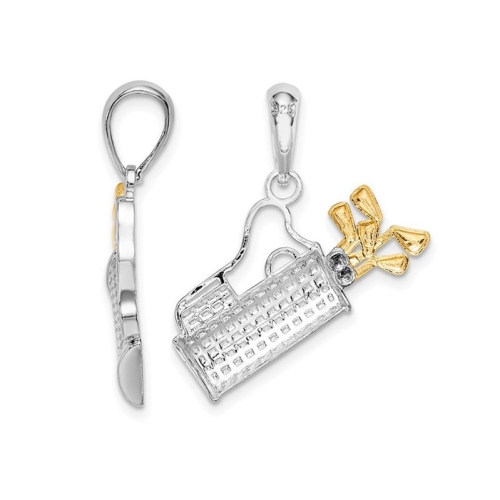 Sterling Silver Golf Bag with Clubs Charm Pendant Necklace with Chain