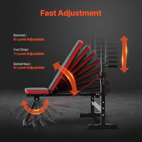 Ensemble de banc d'exercice 6-en-1 de VEVOR, banc d'exercice ajustable de 600&nbsp;lb, banc d'exercice assis pour entraînement musculaire à la