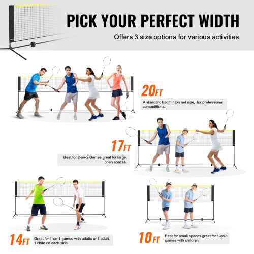 VEVOR 10ft Badminton Net, Height Adjustable Volleyball Net, Wide Foldable Pickleball Net, Portable Easy Setup Tennis Net Set with Poles, Stand and