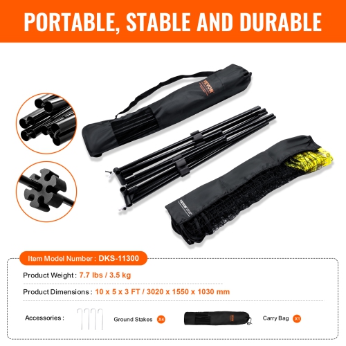 VEVOR 10ft Badminton Net, Height Adjustable Volleyball Net, Wide Foldable Pickleball Net, Portable Easy Setup Tennis Net Set with Poles, Stand and