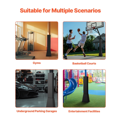 VEVOR 64" Tall Basketball Pole Pad, 2" Thick Heavy Duty Wrap Around Pole Padding, Fits 6x6 - 7x7 inch Diameter Square Pole,All-weather Waterproof