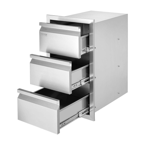 VEVOR 14.7" W x 25.4" H x 18.7" D Outdoor Kitchen Drawers, Box Frame Style Flush Mount BBQ Drawers with Stainless Steel Handle, BBQ Island Drawers