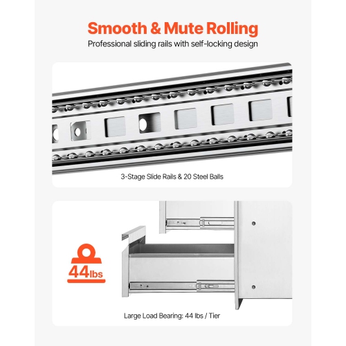VEVOR 14.7" W x 25.4" H x 18.7" D Outdoor Kitchen Drawers, Box Frame Style Flush Mount BBQ Drawers with Stainless Steel Handle, BBQ Island Drawers