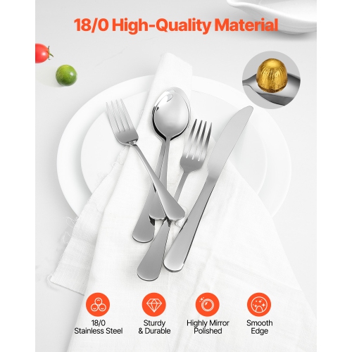 VEVOR 30-Piece Silverware Set, Food-Grade Stainless Steel Flatware Utensils, Mirror Finished Cutlery Set, Dishwasher Safe Eating Tableware for