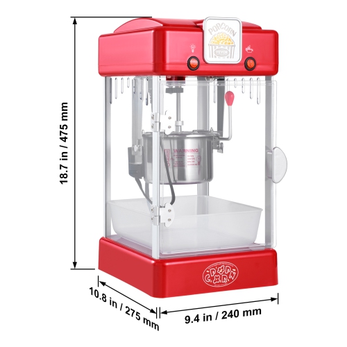 VEVOR 300W Popcorn Maker, Popcorn Popper Machine, 2.5 Oz Kettle Makes 4 QT per Batch, Tabletop Popcorn Maker with PP Door, Includes 2 Scoops and
