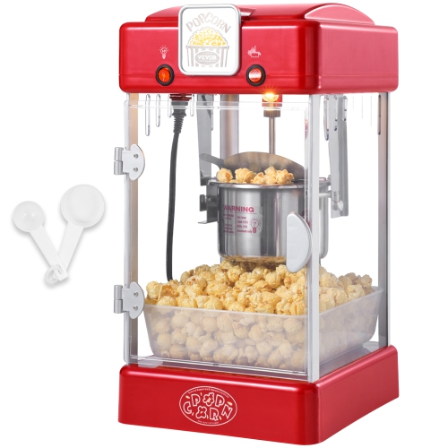 VEVOR 300W Popcorn Maker, Popcorn Popper Machine, 2.5 Oz Kettle Makes 4 QT per Batch, Tabletop Popcorn Maker with PP Door, Includes 2 Scoops and