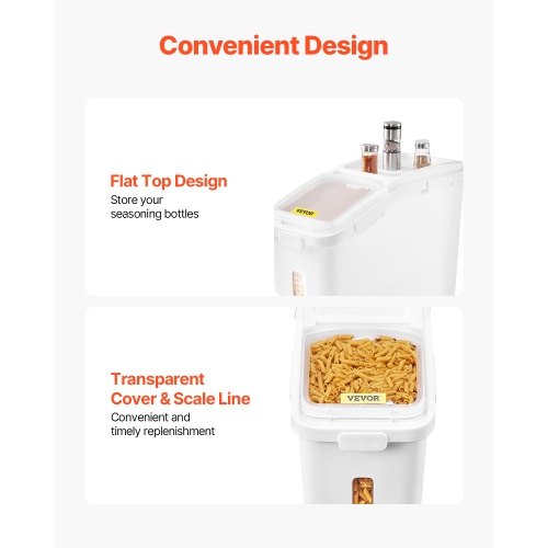 VEVOR 11.4Gallon/50L Rice Storage Container, Large Dog Food Dispenser Bin, Kitchen Ingredient Grain Cereal Flour Bin, Pet food Containers with