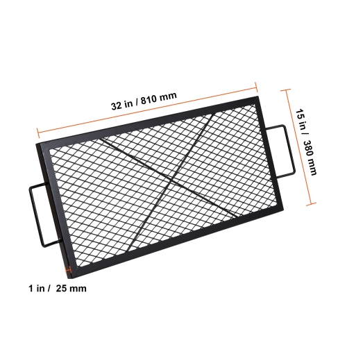 Grille de foyer de 32 po X-Marks de VEVOR, grille de cuisson rectangulaire, grille de barbecue en acier robuste avec poignée et support en X,