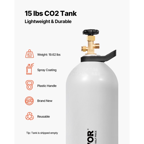 VEVOR CO2 Tank, 15 lbs New Aluminum Alloy Cylinder,CO2 Air Tank with Light Spray Coating, CGA320 Valve, Handle & Adjustable Pressure,DOT Approved