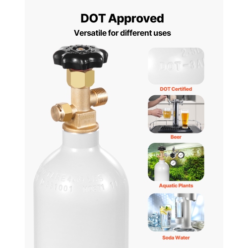 VEVOR CO2 Tank, 2.5 lbs New Aluminum Alloy Cylinder, CO2 Air Tank with Light Gray Spray Coating, CGA320 Valve & Adjustable Pressure, DOT Approved