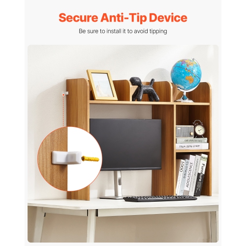 VEVOR 37.2" x 9.5" x 28.9" Desktop Bookshelf, 2-Tier Wood Desktop Storage Organizer, Office Storage Rack Wood Display Shelf, Desktop Bookshelf Hutch