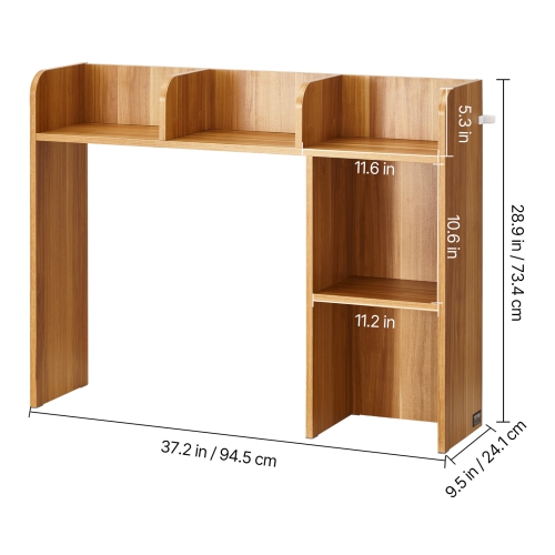 VEVOR 37.2" x 9.5" x 28.9" Desktop Bookshelf, 2-Tier Wood Desktop Storage Organizer, Office Storage Rack Wood Display Shelf, Desktop Bookshelf Hutch