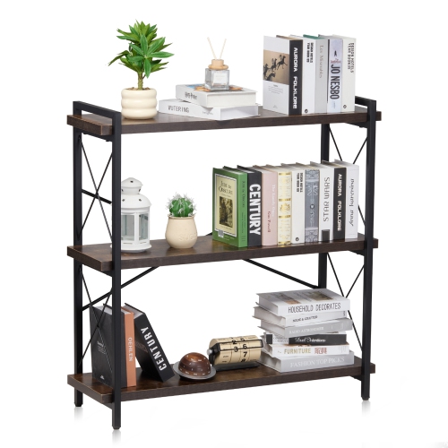 VEVOR  3-Tier Metal Bookshelf, Small Rustic Storage Display Bookcase \w Open Shelves, Freestanding Display Vintage Shelving Unit Storage Rack, For