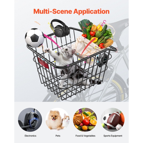 VEVOR Rear Bike Basket, Metal Wire Bicycle Basket with Reflective Tail Light & Waterproof Cover, Durable Bike Back Basket, Fits to Most Rear Bike