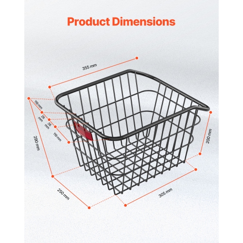 VEVOR Rear Bike Basket, Metal Wire Bicycle Basket with Reflective Tail Light & Waterproof Cover, Durable Bike Back Basket, Fits to Most Rear Bike