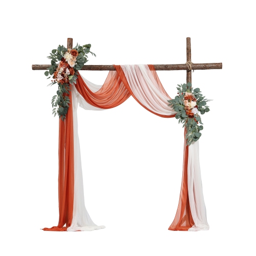 VEVOR  4 PCs/set Artificial Wedding Arch Flowers w Drapes Kit - 2 PCs Floral Arrangement, 2 PCs Sheer Drapes, for Ceremony Bouquets Reception