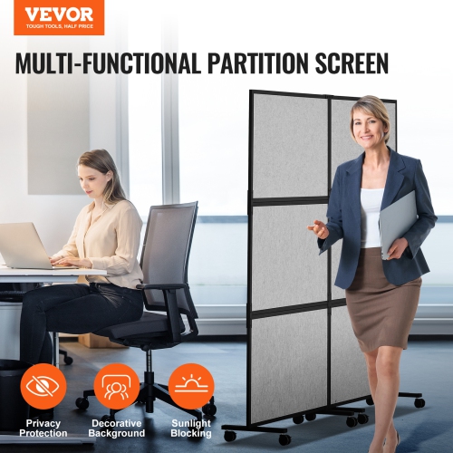 VEVOR 2 Panel Office Divider, Office Partition, Freestanding Office Divider Wall Partition & Privacy Divider Reduce Noise and Room Separation, Light