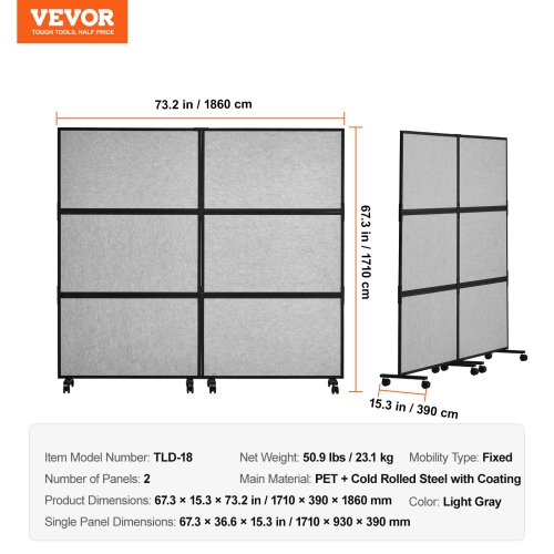VEVOR 2 Panel Office Divider, Office Partition, Freestanding Office Divider Wall Partition & Privacy Divider Reduce Noise and Room Separation, Light