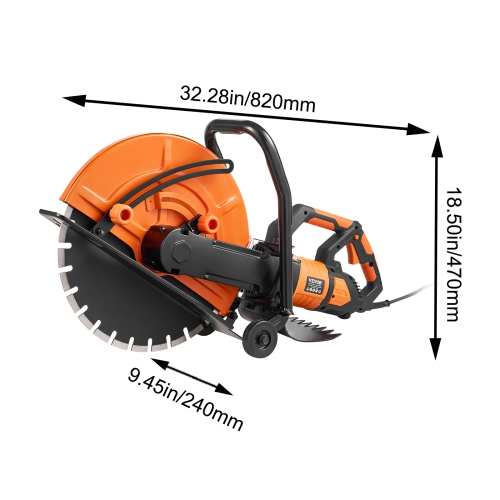VEVOR 16 in Electric Concrete Saw, 3200 W 15 A Motor Circular Saw Cutter with Max. 6 in Cutting Depth, Wet Disk Saw Cutter Includes Water Line, Pump