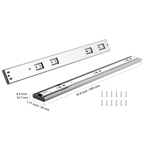 VEVOR 6 Pairs of 20 Inch Drawer Slides Side Mount Rails, Full Extension Steel Track, Noiseless Guide Glides Cabinet Kitchen Runners with Ball