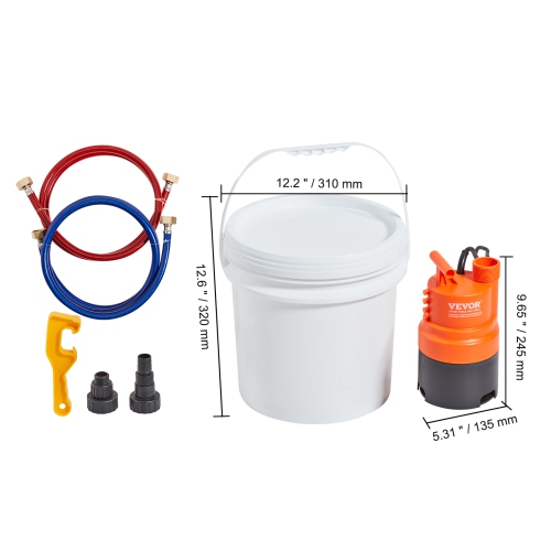 VEVOR 3.7 Gallon Pail Tankless Water Heater Flushing Kit, Includes Efficient Pump & 2 Hoses, Wrench and Adapter for Quick Install, Easy to Start