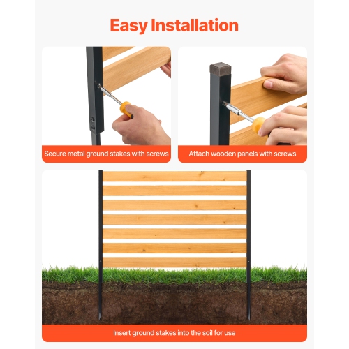 VEVOR 39" W x 61" L Wood Privacy Fence, 1-Panel Air Conditioner Fence Screen, Pool Equipment Enclosure with Metal Stakes, Easy DIY Installation,