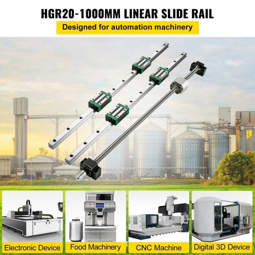 VEVOR 2PCS Linear Guide Rail, HGR20-1000mm Linear Slide Rail + 1Pcs RM1605-1000mm Ballscrew with BF12/BK12 Kit, Coupling, Slide Blocks Linear Guide