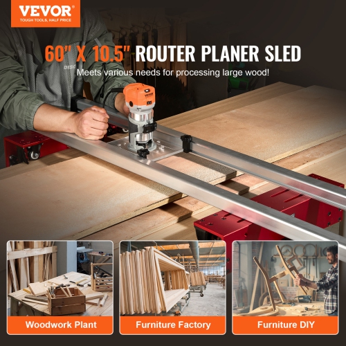 VEVOR 60 inches Router Sled, Portable and Adjustable Slab Flattening Jig DIY Woodworking Router Sled for Flattening Slabs for Wood Flattening, Home