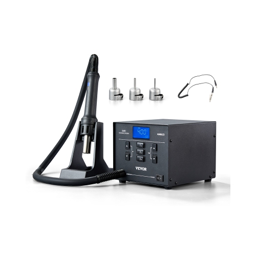 VEVOR 1000W Digital SMD Rework Station, 212℉-896℉ Hot Air Gun with 99-Level Adjustable Airflow, 3 Pre-Set Channels & 3 Hot Air Nozzles for Chip