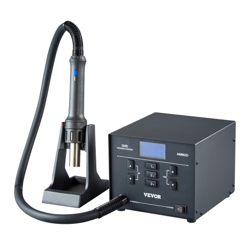 VEVOR 1000W Digital SMD Rework Station, 212℉-896℉ Hot Air Gun with 99-Level Adjustable Airflow, 3 Pre-Set Channels & 3 Hot Air Nozzles for Chip