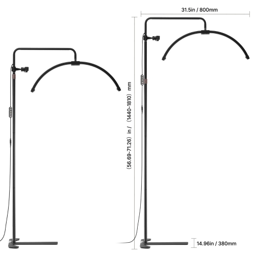 VEVOR 26 inch Half Moon Light,Dimmable LED Floor Lamp Lash Light for Eyelash Extensions,Arched Eyelash Lamp with Phone Holder,Remote Control,for