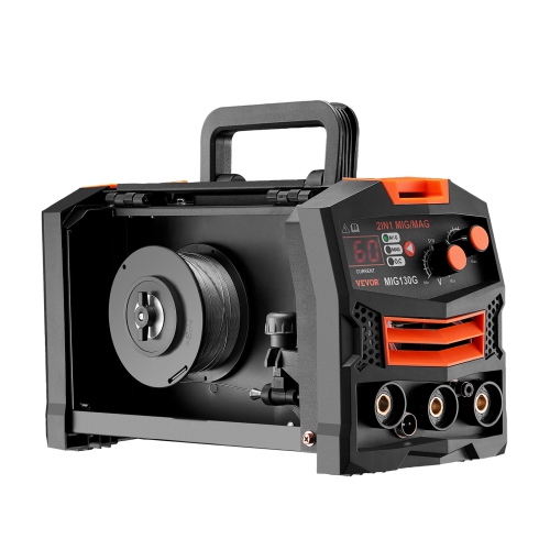 VEVOR 130A Synergic Mig Welding Machine, 2-in-1 Gas MIG/Gasless Flux Core MIG Multi-Process Welder Machine, 110V Mig Welder with IGBT Inverter