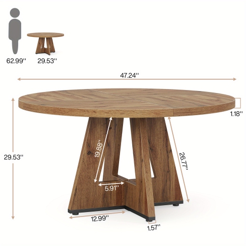 Lantine Round Dining Table Wood Kitchen Table for Dining Room Living Room,47" Dinning Room Tables for 4 Adult,Farmhouse Dinner Table with Wooden
