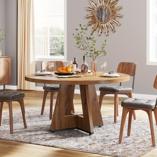 Lantine Round Dining Table Wood Kitchen Table for Dining Room Living Room,47" Dinning Room Tables for 4 Adult,Farmhouse Dinner Table with Wooden