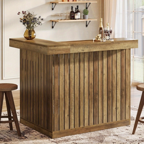 Lantine L-Shaped Home Bar Unit, 4-Tier Corner Liquor Bar Table with Storage Shelves and Wine Glasses Holder, Industrial Wine Cabinet Reception Desk
