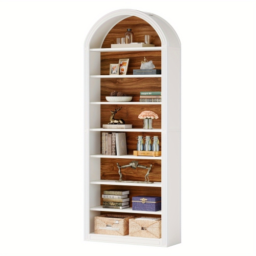 Lantine 79.5" White Arched Bookshelf, Modern Tall Arched Bookcase with Storage Shelves, 8-Tier Floor Standing Open Display Shelving Unit for Living