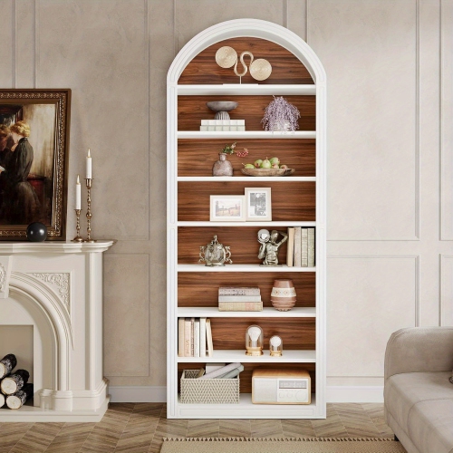 Lantine 79.5" White Arched Bookshelf, Modern Tall Arched Bookcase with Storage Shelves, 8-Tier Floor Standing Open Display Shelving Unit for Living
